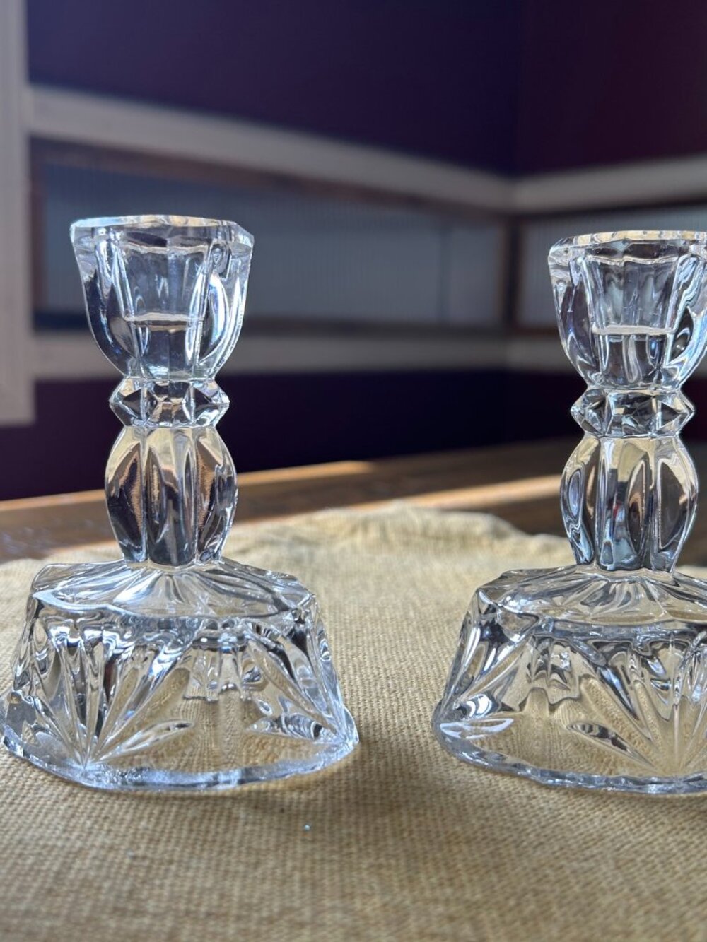 Vintage Italian  Hand cut  24% lead  Crystal  candlestick holders  featuring a f